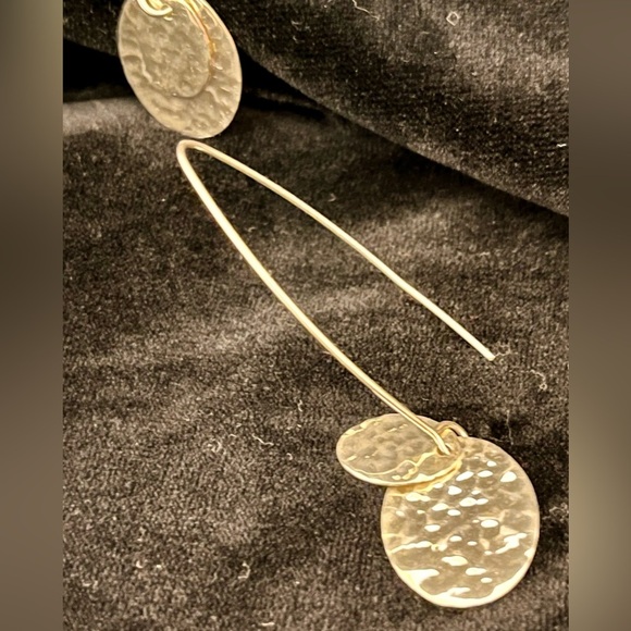 Boho Chic Hammered Sterling Silver Dangle Earrings Ovals Hippie Artsy Metallic - Picture 16 of 17